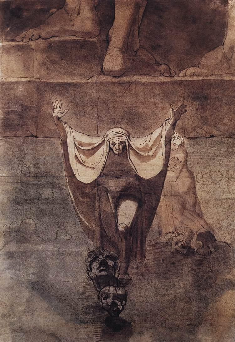 Eighteenth-century drawing of Dante and Virgil on the ice of Cocytus.