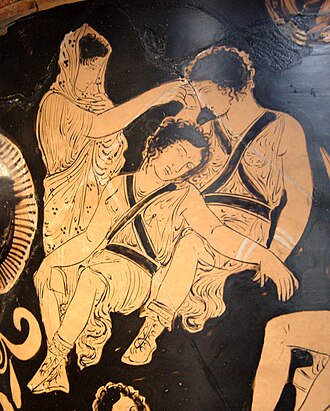 The sleeping Erinyes depicted on an ancient Greek vase
